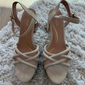 Cole Haan Women's Beige Suede Strappy Platform Sandals